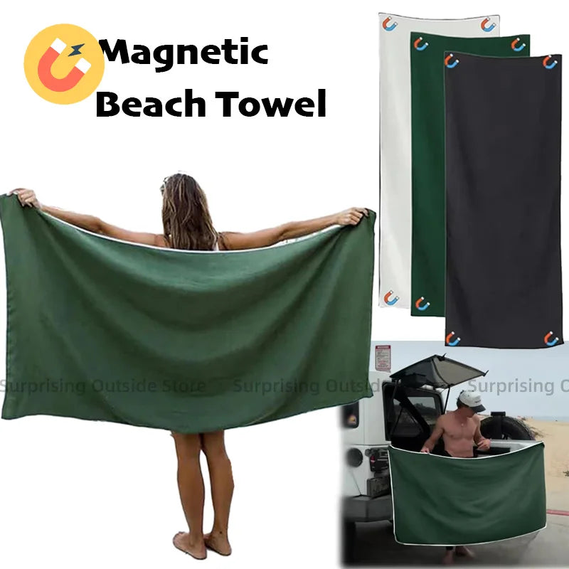 Quick-Drying Multifunctional Magnetic Beach Towel - Portable Coral Fleece Bath Accessory